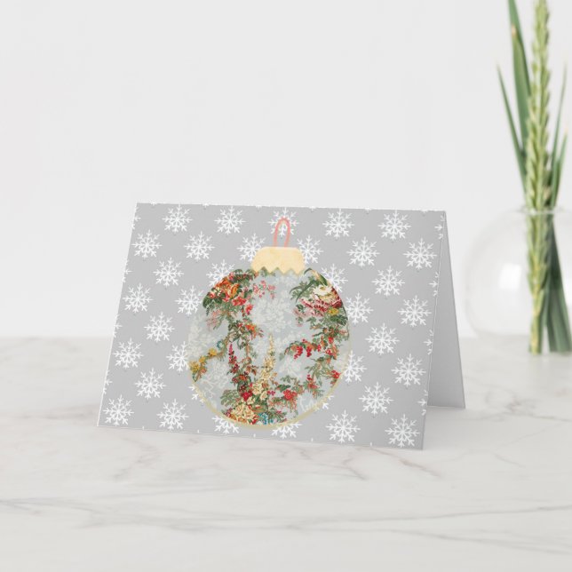 Vintage Stil Snowflake Blommigt julkort Kort (Framsida)