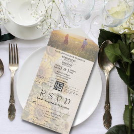 Vintage Stil Solrosblommor Blommigt Cream QR-kodfo