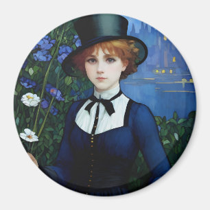 Vintage Stil Söt Mörk Academy Girl Porträtt Magnet