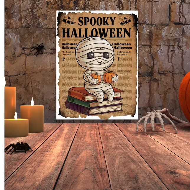 Vintage Stil Spooky Halloween Newspaper Mummy Poster (Skapare uppladdad)
