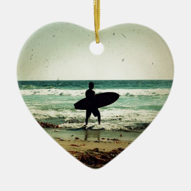 Vintage Stil Surfer Silhouette Julgransprydnad Keramik (Framsidan)