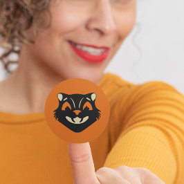 Vintage stil svart katt ansikte på orange Hallowee Runt Klistermärke