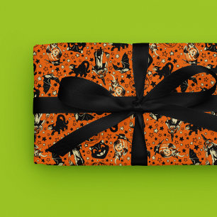 Vintage stil svart och orange Halloween Presentpapper