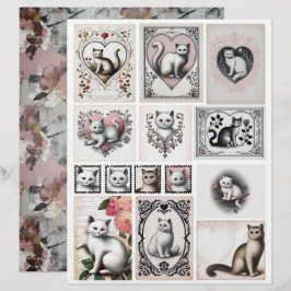 Vintage stil svarta och rosa kattillustrationer