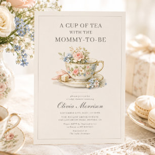 Vintage Stil Tea Party Bebisdopp Inbjudningar