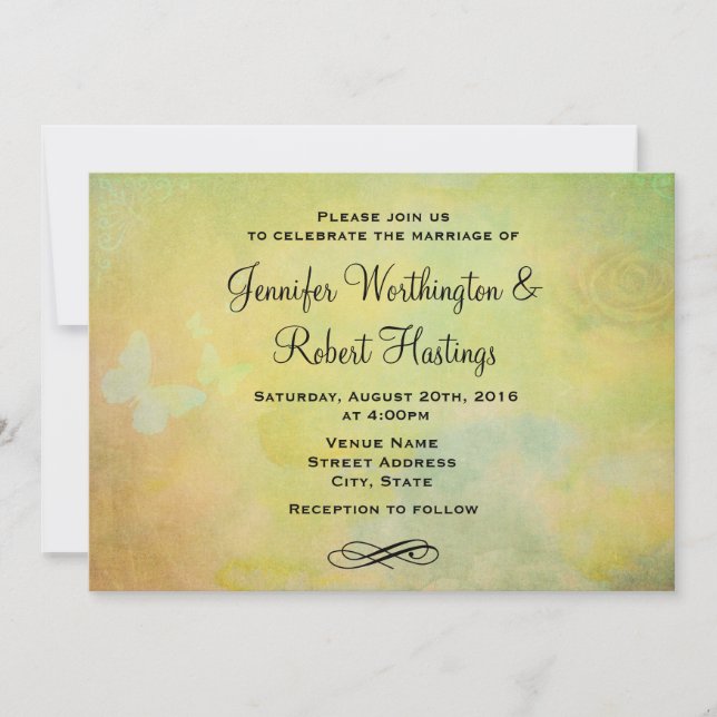 Vintage Stil Vattenfärgsbakgrund Bröllop Inbjudningar (Framsida)