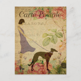 Vintage Stil Woman och Hund Fransk Carte Postale Vykort