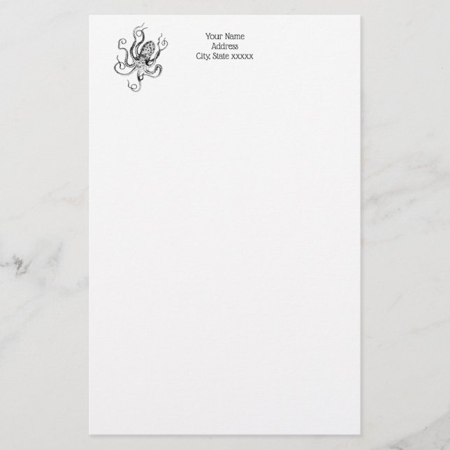 Vintage Stiliserad bläckfisk Teckning #1 Brevpapper (Framsida)