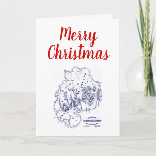 Vintage Stilized Mount Desert Island MN Karta Blue Helgkort