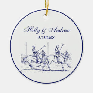 Vintage Stilized Polo Match Teckning #2 Blue Julgransprydnad Keramik