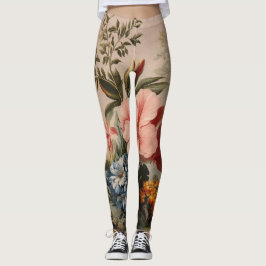 Vintage stilleben med blomster och tropiska blommo leggings