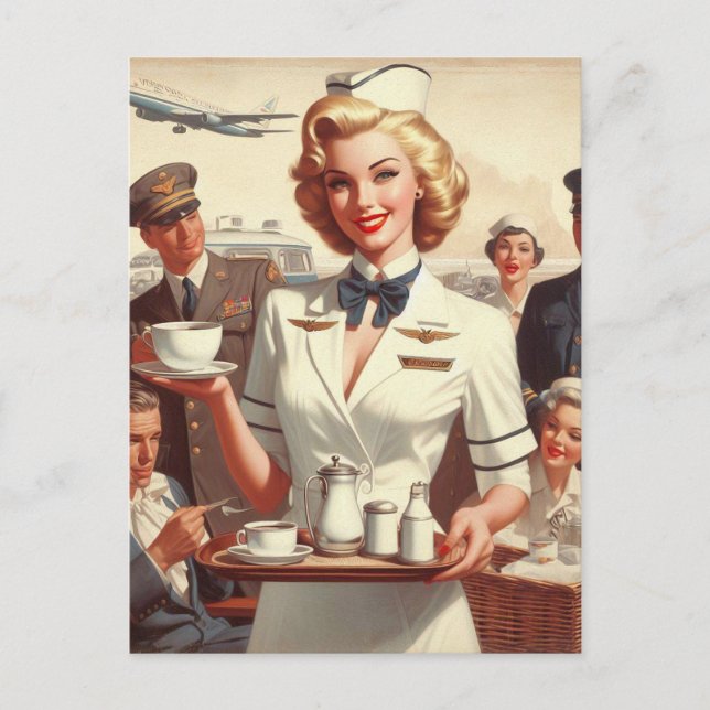 Vintage stjuard pinup vykort (Framsida)