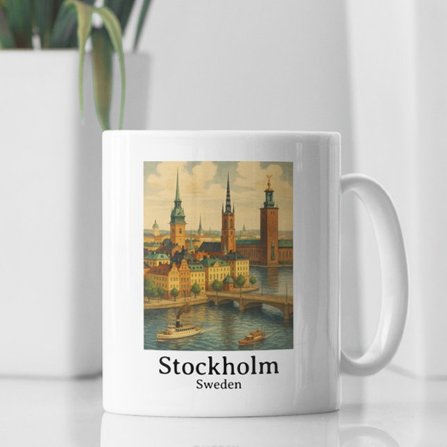Vintage Stockholm Sverige Nordic Travel Kaffemugg (Vintage Stockholm Sweden Nordic Travel Coffee Mug)