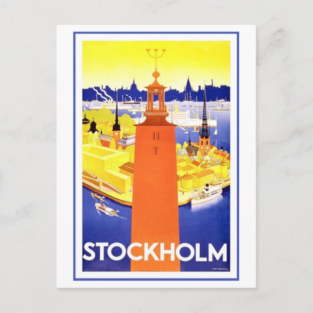Vintage Stockholm Travel Poster Vykort (Framsida)