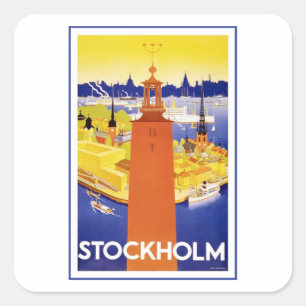 Vintage Stockholms Sverige Fyrkantigt Klistermärke