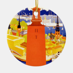 Vintage Stockholms Sverige Julgransprydnad Keramik
