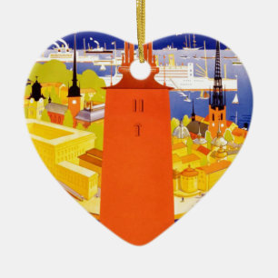 Vintage Stockholms Sverige Julgransprydnad Keramik