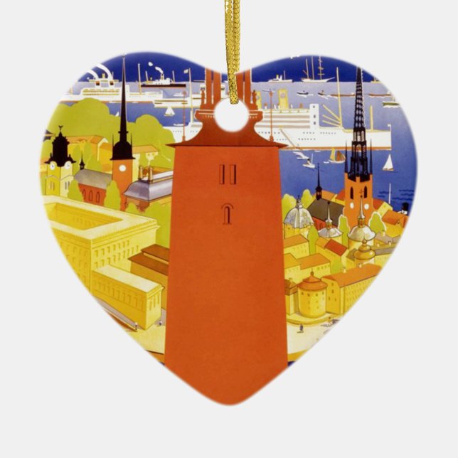 Vintage Stockholms Sverige Julgransprydnad Keramik (Framsidan)