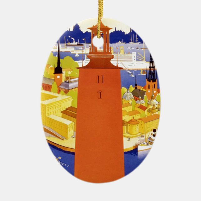 Vintage Stockholms Sverige Julgransprydnad Keramik (Framsidan)