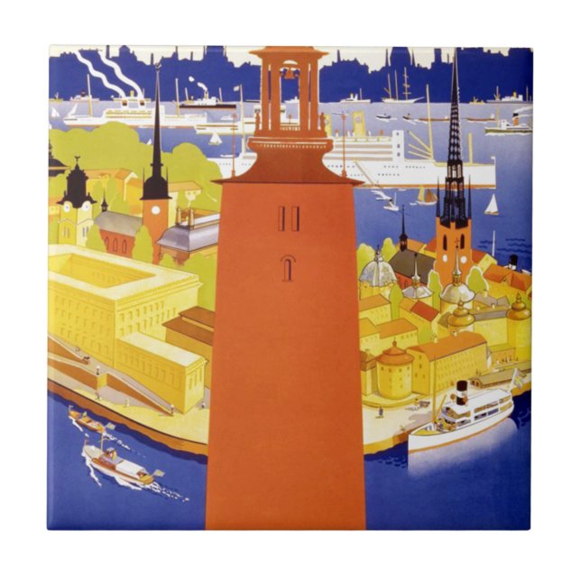 Vintage Stockholms Sverige Kakelplatta (Framsidan)