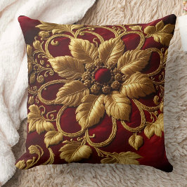 Vintage Stora blommor Embroidery ser röd Guld Kudde