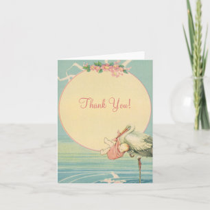 Vintage Stork Flicka i Rosa Blanket, Tack