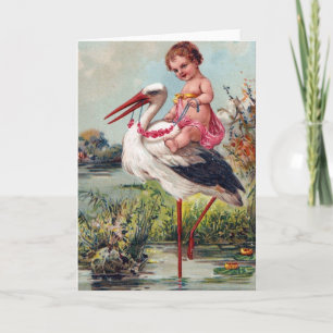 Vintage Stork och Baby Meddelande