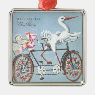 Vintage Stork på Bike till dig och Baby Julgransprydnad Metall