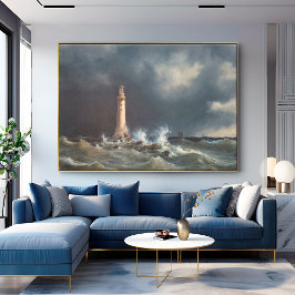 Vintage Stormy Lighthouse Dramatic Coastal Canvastryck