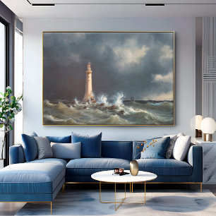 Vintage Stormy Lighthouse Dramatic Coastal Canvastryck