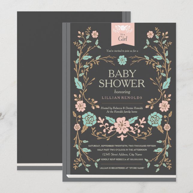 Vintage Storybook Baby Shower Inbjudningar (Fram/baksida)