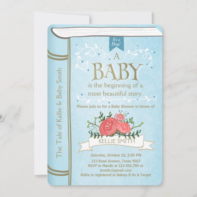 Vintage Storybook Babyduschinbjudan Boy Blue Inbjudningar (Framsida)