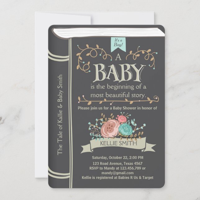 Vintage Storybook Babyduschinbjudan pojke Inbjudningar (Framsida)