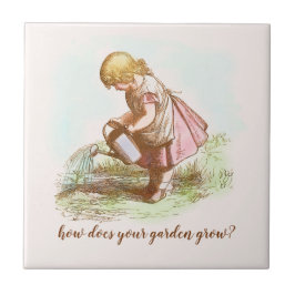 Vintage Storybook Söt Child Vatten Her Garden Kakelplatta