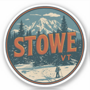 Vintage Stowe, VT utomhus vinterleder skidbackar Klistermärken