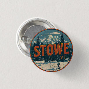 Vintage Stowe, VT utomhus vinterleder skidbackar Knapp