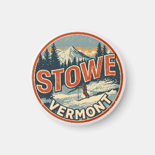 Vintage Stowe, VT utomhus vinterleder skidbackar Magnet