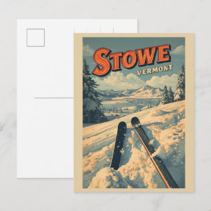 Vintage Stowe, VT utomhus vinterleder skidbackar  Vykort