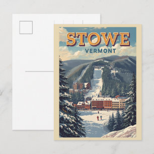 Vintage Stowe, VT utomhus vinterleder skidbackar  Vykort