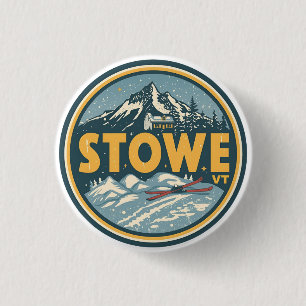 Vintage Stowe, VT utomhus vinterntrailors skidback Knapp