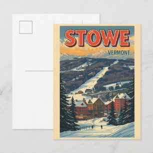 Vintage Stowe, VT utomhus vinterntrailors skidback Vykort