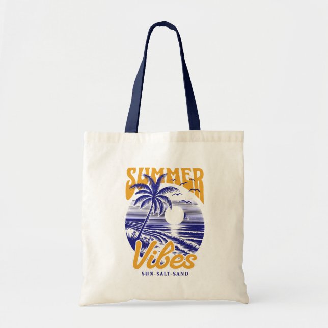 Vintage Strand Palmtree Solnedgång Tygkasse (Framsidan)