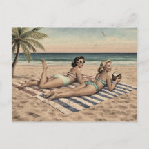 Vintage strand pinup konsttryck | Retro-bikiniflic