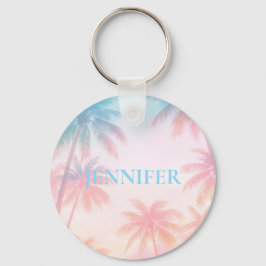 Vintage strand solnedgång palmer Pastell           Nyckelring