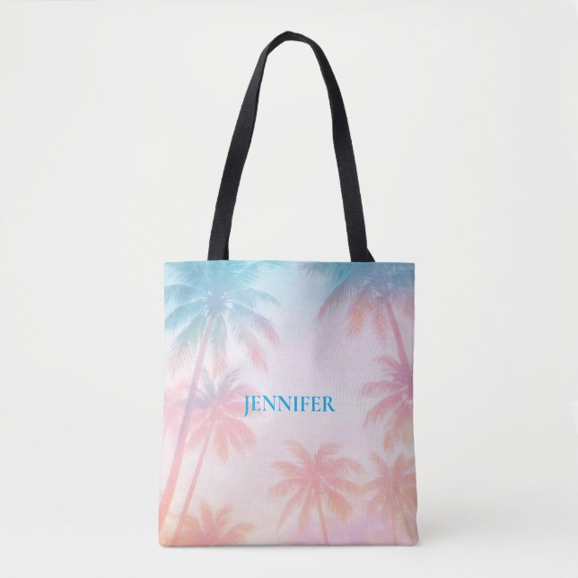 Vintage strand solnedgång palmer Pastell           Tygkasse (Framsida)
