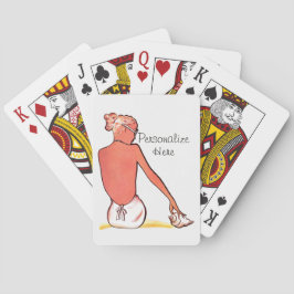 Vintage strandflicka med sommarsäsongsbunden elega casinokort