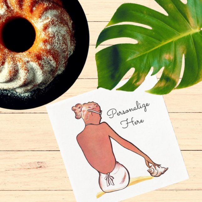 Vintage strandflicka med sommarsäsongsbunden elega pappersservett (Skapare uppladdad)