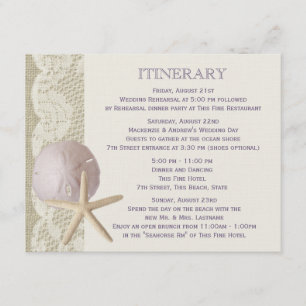 Vintage stranditinerary lila inbjudningar