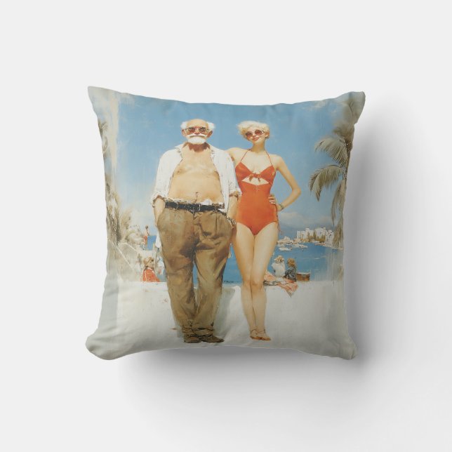 Vintage Strandpar Sommarmotsetning Kudde (Framsida)