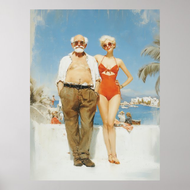 Vintage Strandpar Sommarmotsetning Poster (Framsidan)